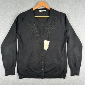 Melrose Chic Cardigan‎ Womens L Black Floral Embroidered Sequin Sweater